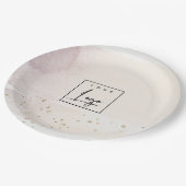 エレガント抽象芸術バラ金ゴールド紫色の水色ロゴ ペーパープレート (アングル)