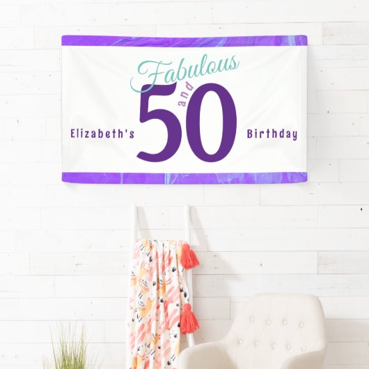 エレガント抽象芸術パープルティール（緑がかった色）50誕生日 横断幕 (インサイチュ)