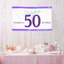 エレガント抽象芸術パープルティール（緑がかった色）50誕生日 横断幕