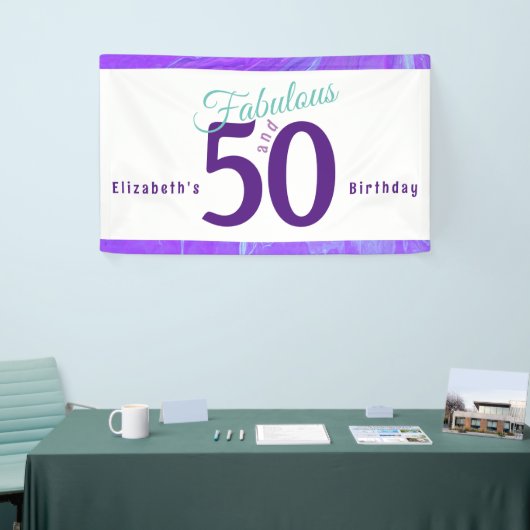 エレガント抽象芸術パープルティール(緑がかった色)50誕生日 横断幕 (トレードショー)