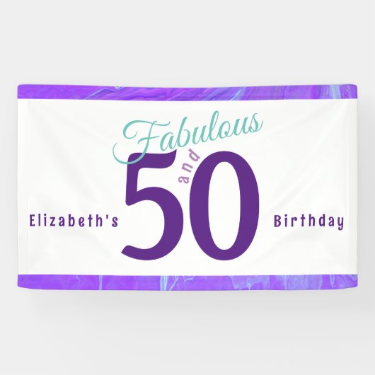 エレガント抽象芸術パープルティール(緑がかった色)50誕生日 横断幕 (横)