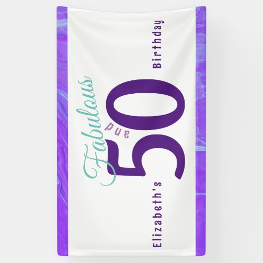 エレガント抽象芸術パープルティール(緑がかった色)50誕生日 横断幕 (縦)