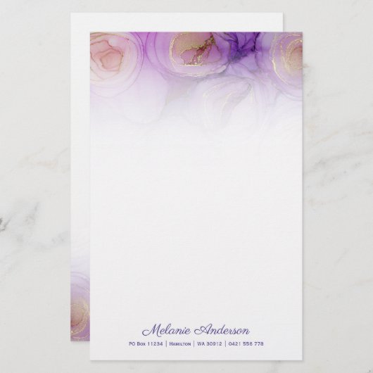 エレガント抽象芸術パープルバラ文房具紙 便箋 (正面/裏面)