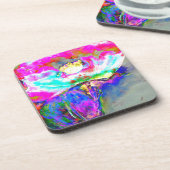エレガント抽象芸術ピンクのレトロなフローラポップ コースター (左側)