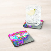 エレガント抽象芸術ピンクのレトロなフローラポップ コースター (右側)