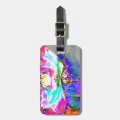 エレガント抽象芸術ピンクティール（緑がかった色）絵を描フローラ ラゲッジタグ (正面縦)