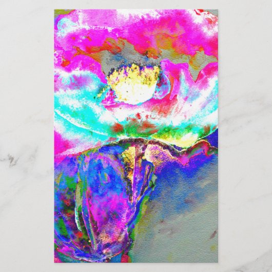 エレガント抽象芸術ピンクティール（緑がかった色）絵を描フローラ 便箋 (正面)