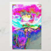 エレガント抽象芸術ピンクティール（緑がかった色）絵を描フローラ 便箋 (正面/裏面)