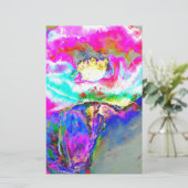 エレガント抽象芸術ピンクティール（緑がかった色）絵を描フローラ 便箋 (スタンド正面)