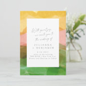 エレガント抽象芸術ピンク緑のウォーター結婚カラー 招待状 (スタンド正面)