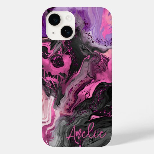 エレガント抽象芸術ピンク色の黒い流体アート Case-Mate iPhoneケース (裏面)