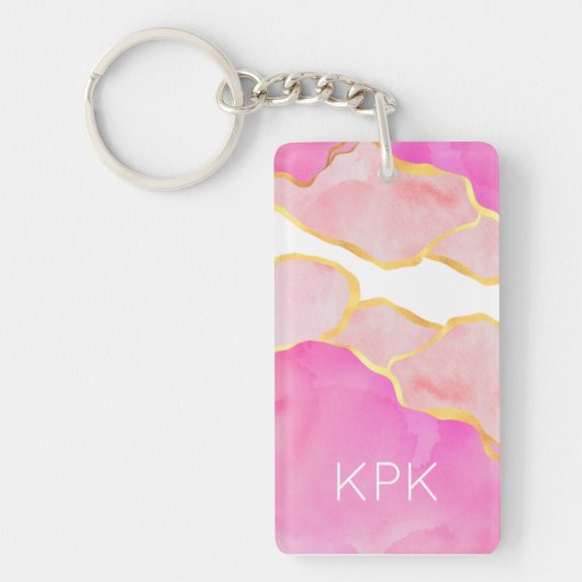 エレガント抽象芸術ピンク金ゴールド白モダンイニシャル キーホルダー (正面)