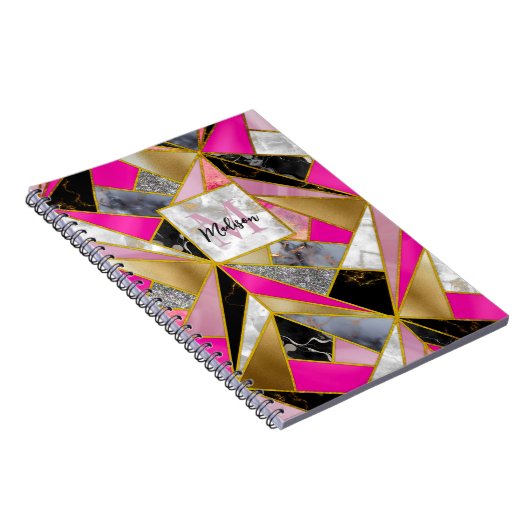 エレガント抽象芸術ピンク黒の幾何学絵本 ノートブック (右側)