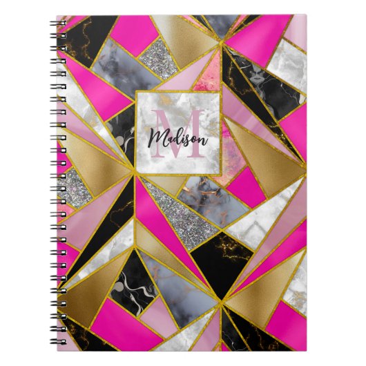 エレガント抽象芸術ピンク黒の幾何学絵本 ノートブック (正面)