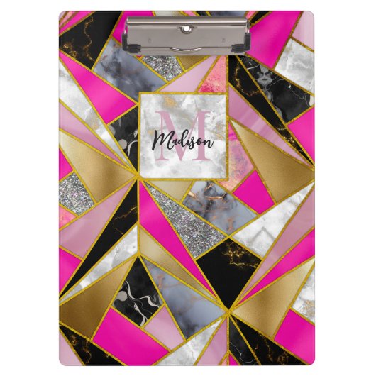 エレガント抽象芸術ピンク黒 クリップボード (正面)