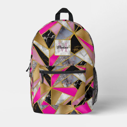 エレガント抽象芸術ピンク黒 プリントバックパック (正面)