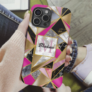 エレガント抽象芸術ピンク黒 iPhone 16 PROケース