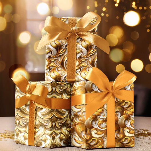 エレガント抽象芸術フェイク金箔 | 白結婚色 ラッピングペーパーシート