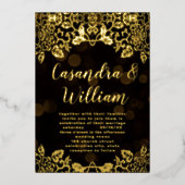 エレガント抽象芸術フローラ結婚の箔押し 箔招待状 (正面)