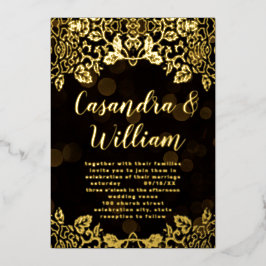 エレガント抽象芸術フローラ結婚の箔押し 箔招待状