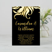 エレガント抽象芸術フローラ結婚金ゴールド 箔招待状 (立ち正面)