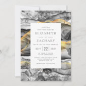 エレガント抽象芸術ブラック・グレイ・金ゴールド結婚ズ 招待状 (正面)