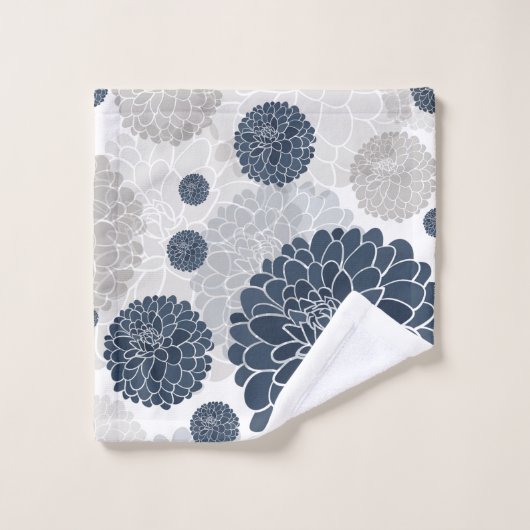 エレガント抽象芸術ブルーダリア花 バスタオルセット (ウォッシュタオル)