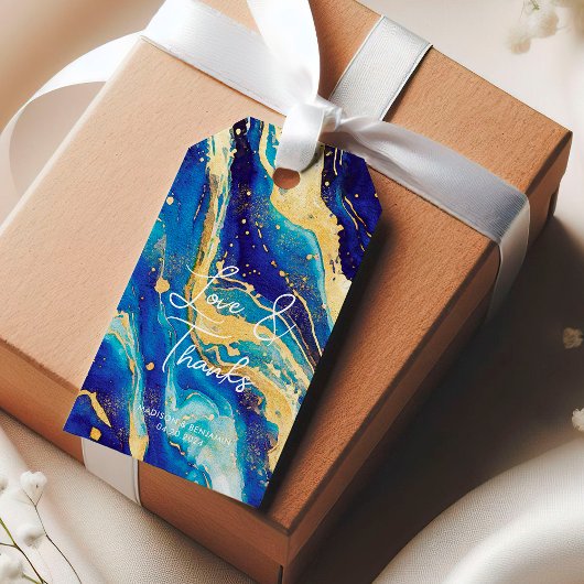 エレガント抽象芸術ブルー金ゴールドカラフルありがとう ギフトタグ