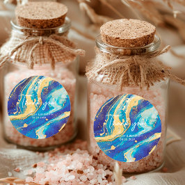 エレガント抽象芸術ブルー金ゴールドカラフルありがとう ラウンドシール