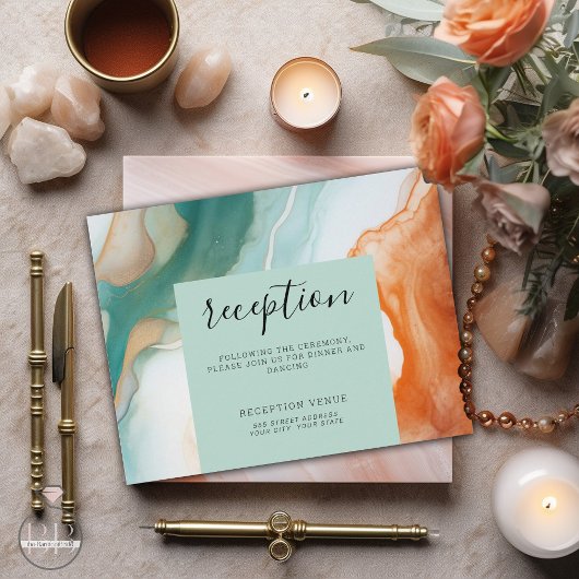 エレガント抽象芸術モダンアゲートティール(緑がかった色)テラコッタ エンクロージャーカード