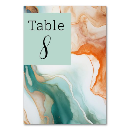 エレガント抽象芸術モダンアゲートティール(緑がかった色)テラコッタ テーブルナンバー (正面)