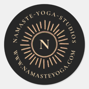 エレガント抽象芸術モダンモノグラム黒イエロー金ゴールド ラウンドシール