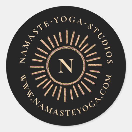 エレガント抽象芸術モダンモノグラム黒イエロー金ゴールド ラウンドシール (正面)