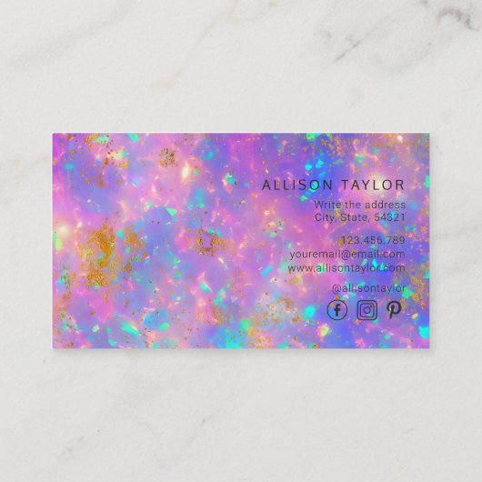 エレガント抽象芸術モダン金ゴールドファイヤーオペルジェムストーン 名刺 (裏面)