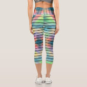 エレガント抽象芸術レインボーカラー黒ストライプ色 カプリレギンス (裏面)