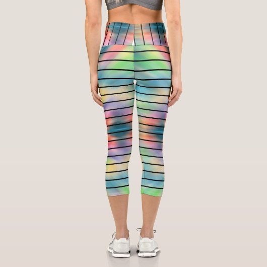 エレガント抽象芸術レインボーカラー黒ストライプ色 カプリレギンス (裏面)
