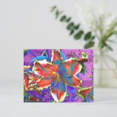 エレガント抽象芸術レトロな赤いフローラ水色 ポストカード (スタンド正面)