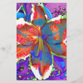 エレガント抽象芸術レトロな赤いフローラ水色 便箋 (正面)