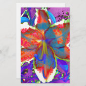 エレガント抽象芸術レトロな赤いフローラ水色 便箋 (正面/裏面)