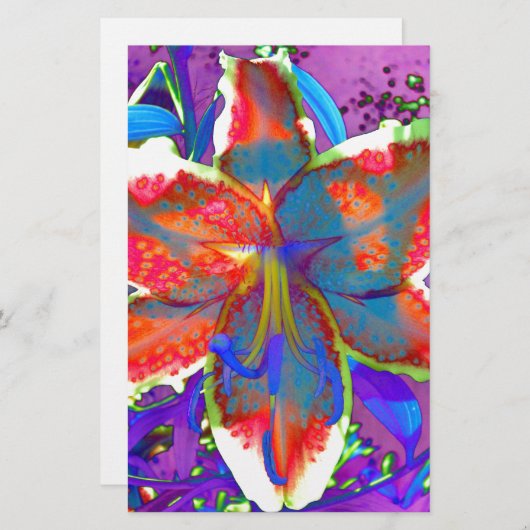 エレガント抽象芸術レトロな赤いフローラ水色 便箋 (正面/裏面)