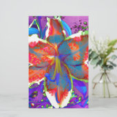 エレガント抽象芸術レトロな赤いフローラ水色 便箋 (スタンド正面)