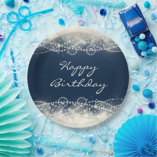 エレガント抽象芸術レースとパールハッピーバースデー ペーパープレート (パーティー)