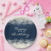 エレガント抽象芸術レースとパールハッピーバースデー ペーパープレート (パーティー)