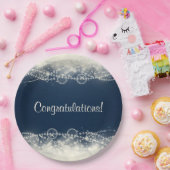 エレガント抽象芸術レースと真珠おめでとう ペーパープレート (パーティー)