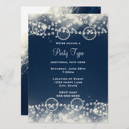 エレガント抽象芸術レースと真珠パーティー 招待状 (正面/裏面)