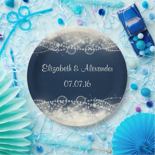 エレガント抽象芸術レースと結婚真珠 ペーパープレート (パーティー)