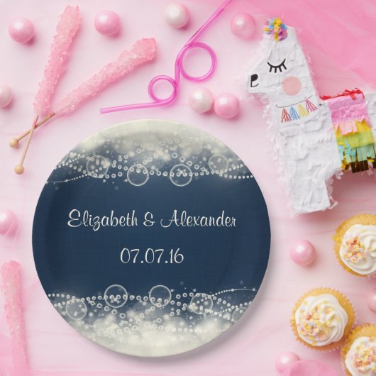 エレガント抽象芸術レースと結婚真珠 ペーパープレート (パーティー)