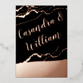 エレガント抽象芸術大理石の金ゴールド結婚ズ 箔招待状 (正面)
