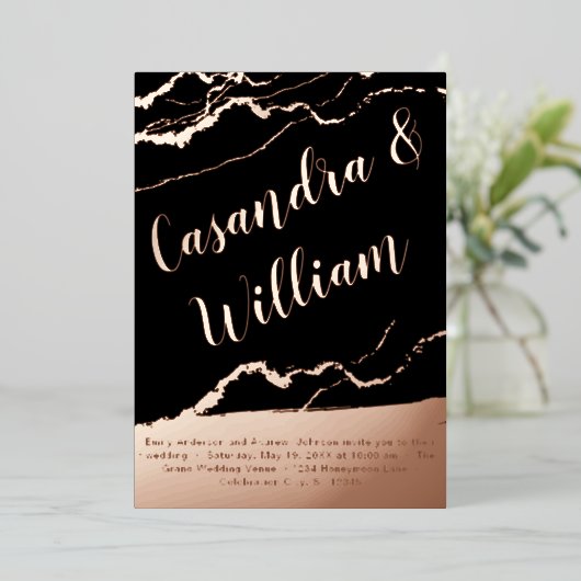 エレガント抽象芸術大理石の金ゴールド結婚ズ 箔招待状 (立ち正面)