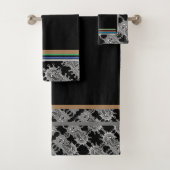 エレガント抽象芸術幾何学的パターン黒 バスタオルセット (インサイチュ)